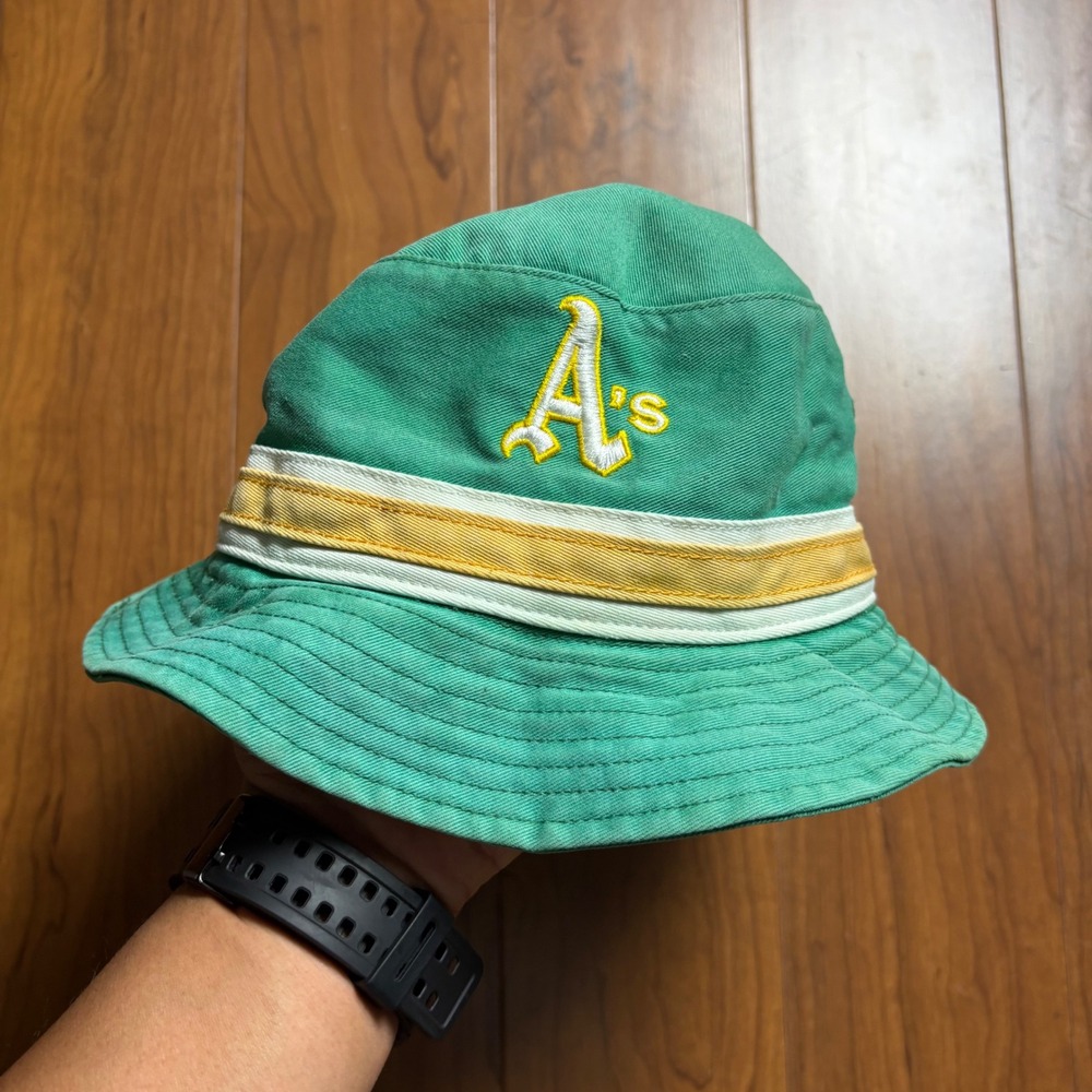 47 Brand Oakland Athletics MLB Bucket Hat Green Yellow Stripe One Size
